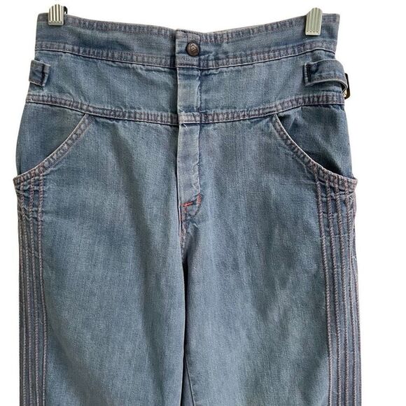Vintage 80s flare wide leg hippie jeans womens *26 blue denim with red stitching - Picture 4 of 13
